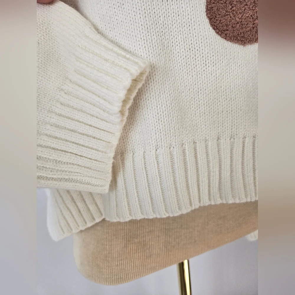 moon & madison Cream Knit Crop Sweater with Red Mushroom . Size Small - Picture 4 of 13